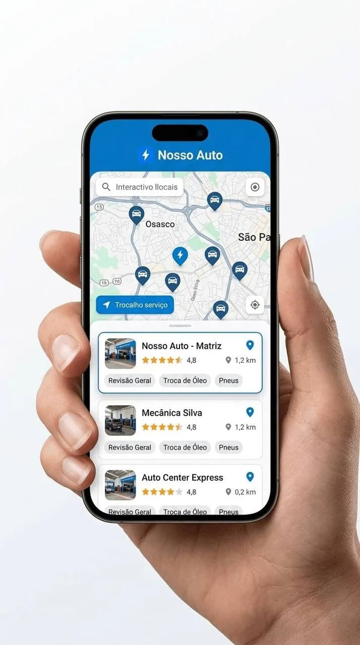 App Nosso Auto para motoristas — encontre oficinas próximas no mapa