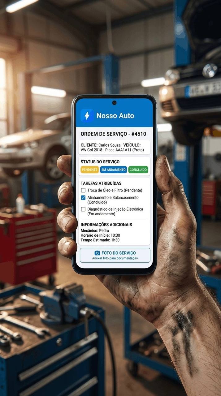 Mecânico usando o Nosso Auto Plataforma